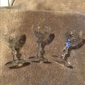 Three (3) etched glass cordials